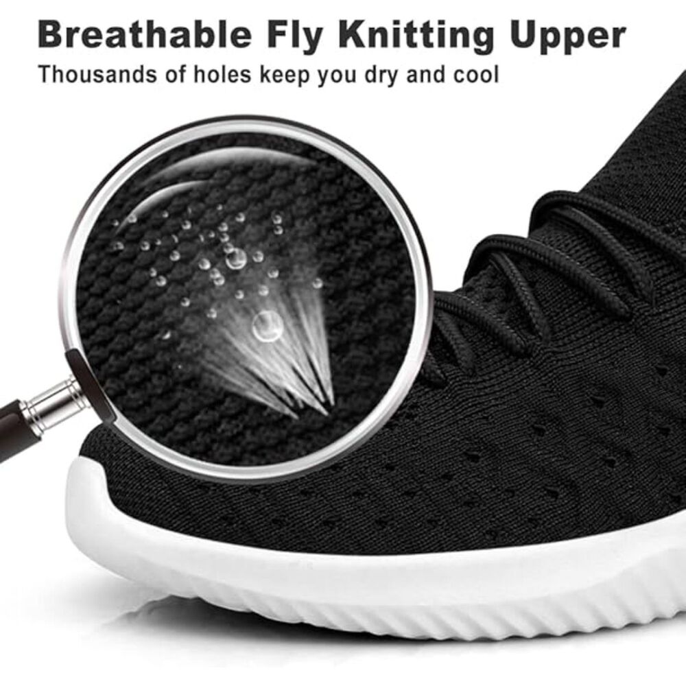 Men's Black White Slip On Lightweight Breathable Comfortable Fashion Sneakers - Picture 4 of 6